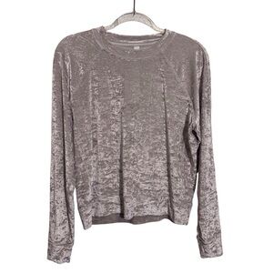 Lululemon Size 10 Silver Warm Down Crushed Velvet Top Gray Velour Athletic Gym